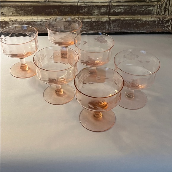 no Brand Other - Elegant Pink Glass Dessert Cups Set, Depression Glass Vintage